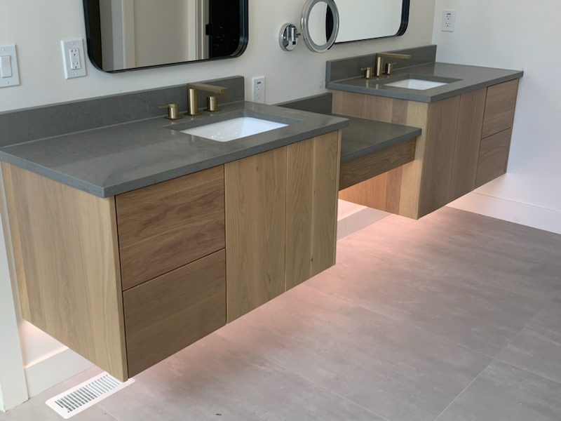 Floating wood bathroom vanity